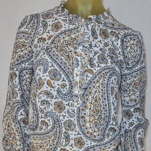 LOFT Long-Sleeved Blouse White with Brown Paisley